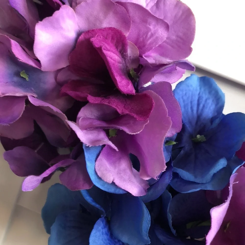 Blue Purple Hydrangea Azalea Floral Decor Twine Tweed Hoop Wreath